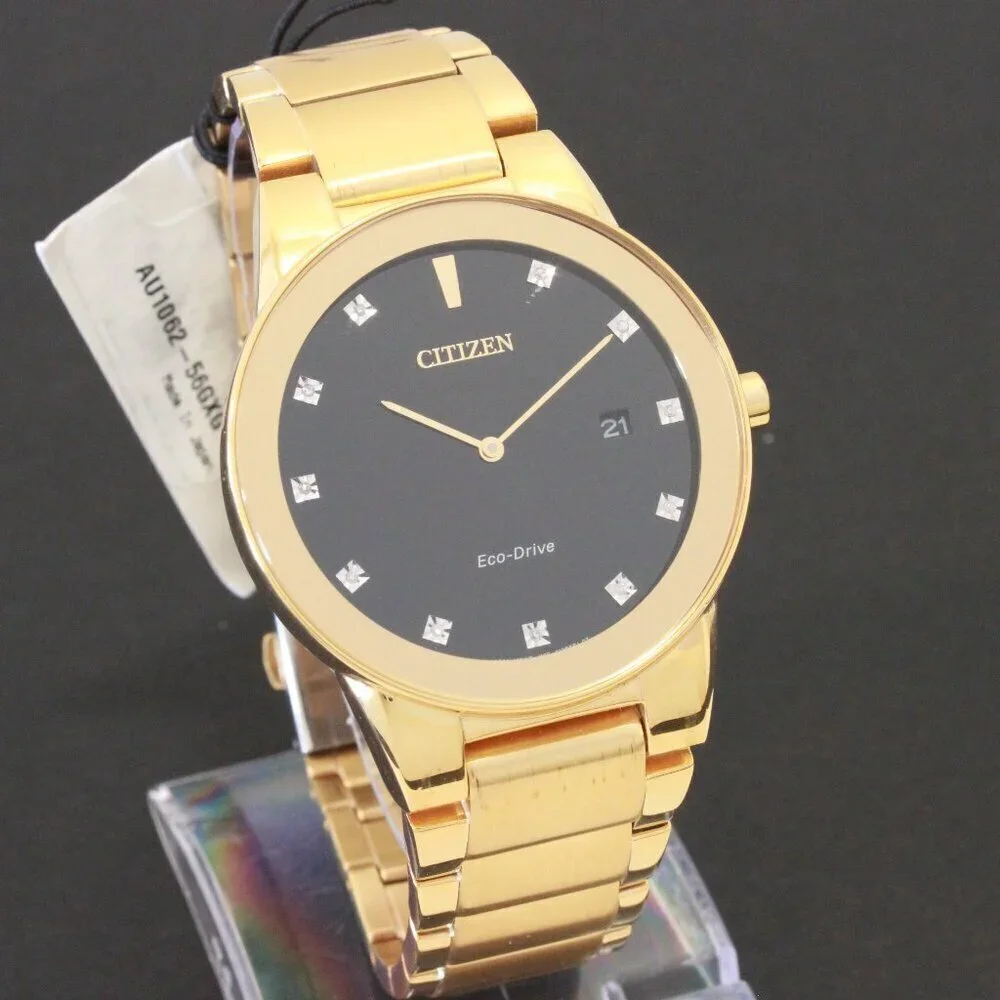 Citizen Axiom Eco Drive Men's Watch Diamond Indices Gold Tone Black Dial 40mm